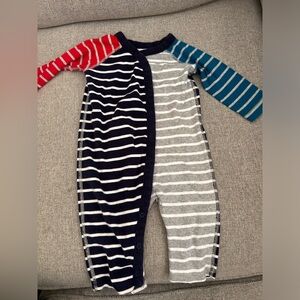 Hanna Andersson Baby Onesie with Red, Blue, and Gray Sleeves